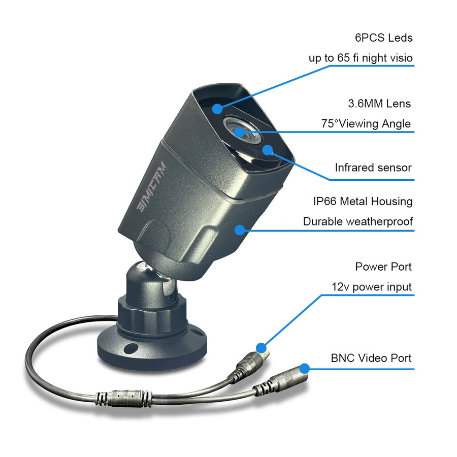 SIMICAM AHD Analoge Überwachungskamera für den Außenbereich mit Nachtsicht und Wasserdichtigkeit für DVR-Systeme in HD 1080P/720P - Bild 5