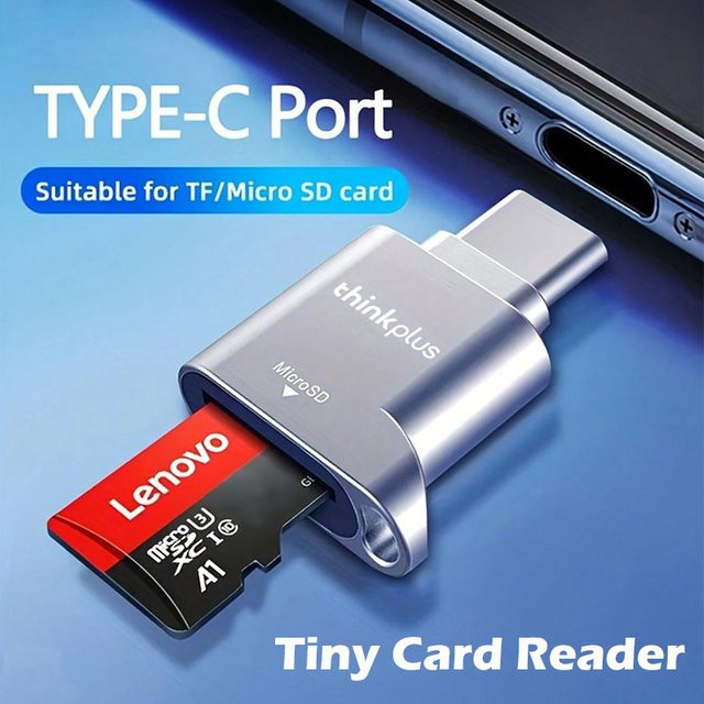Lenovo Thinkplus USB-C Micro SD Kartenleser Mini Metall Adapter in Silber - Bild 1