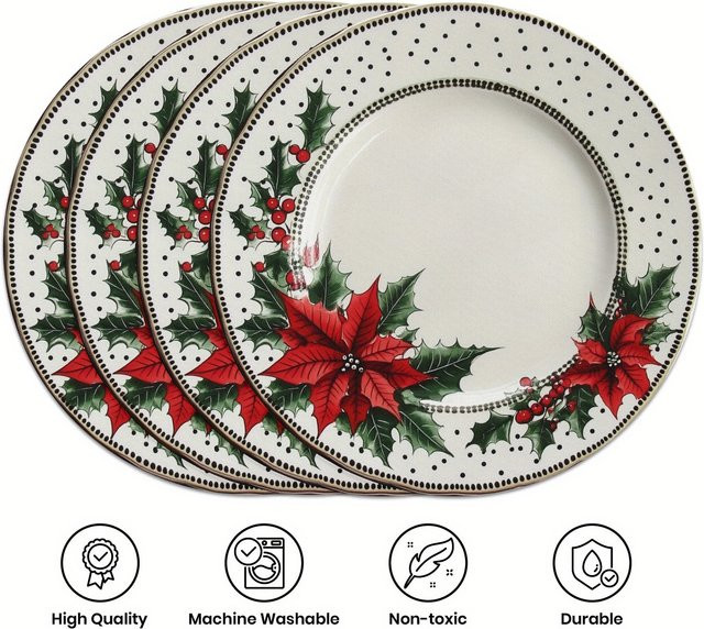VIKAMA 4er Set Weihnachtsstern Tischset in Rot und Grün mit floralem Design - Bild 1