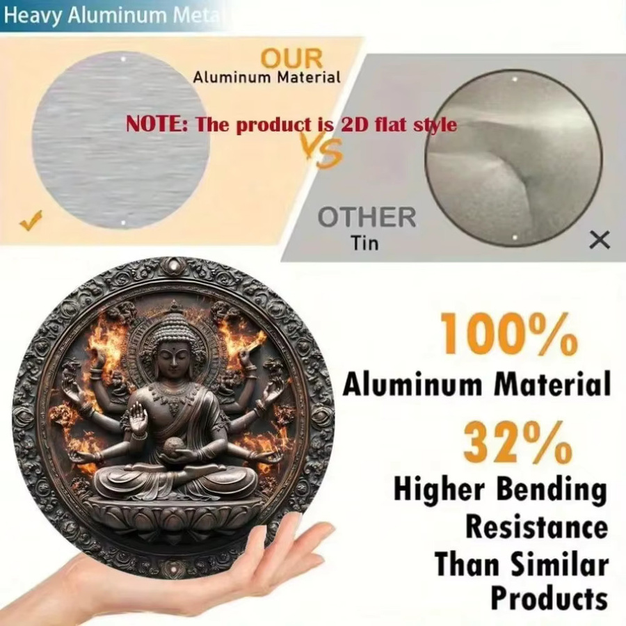 CIFBUY Vintage Tausendhändiger Buddha Aluminium-Schild, Runde Wanddekoration im Zen-Stil, Durchmesser: 20,32 cm - Bild 4