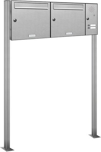 AL Briefkasten für 2 Parteien, freistehend, silberfarben, B/H/T: 153,49 x 150,0 x 11,6 cm - Bild 1