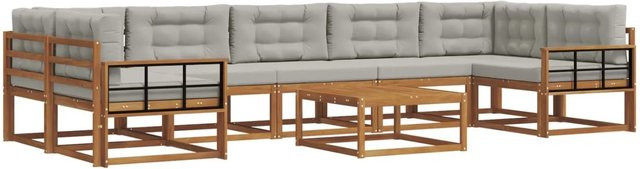 vidaXL Outdoor-Sofagarnitur in L-Form aus Akazienholz mit 8 Kissen in Hellgrau - Bild 1