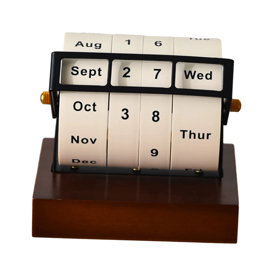Ewiger Drehkalender aus Holz in Braun zur Anzeige von Monat, Woche, Tag und Datum - Bild 3