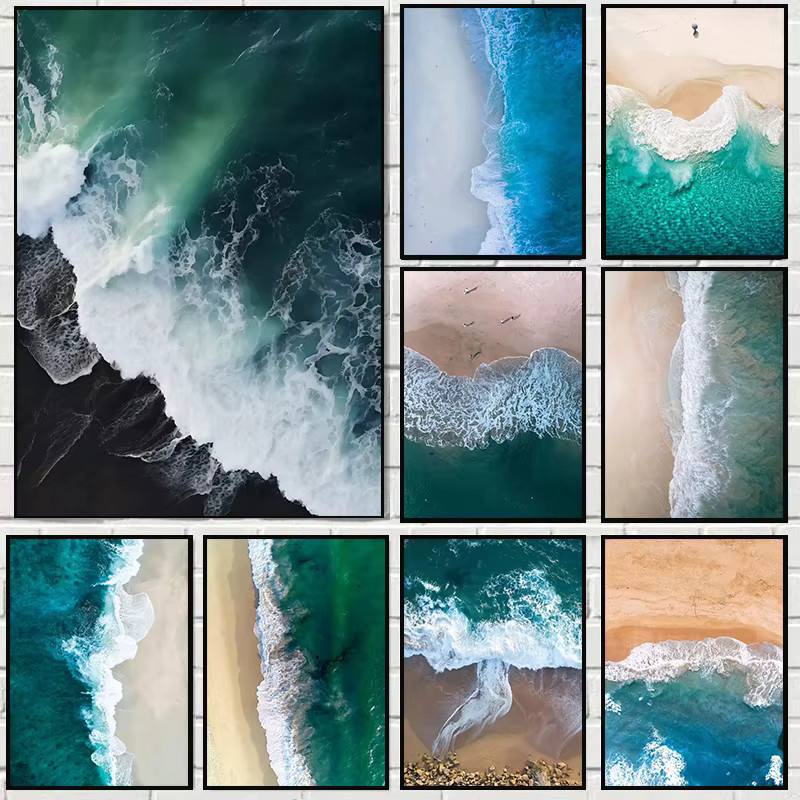 Potdemiel Seascape Strand Ozean Wellen Wandkunst Leinwand Poster im modernen Nordic Design - Bild 2