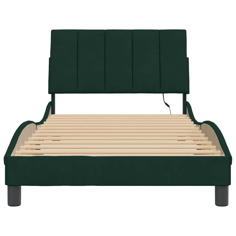 vidaXL Bettgestell Hanko mit LED in Dunkelgrün aus Samt, B/T/H: 100 x 200 x 74,5 cm - Bild 5