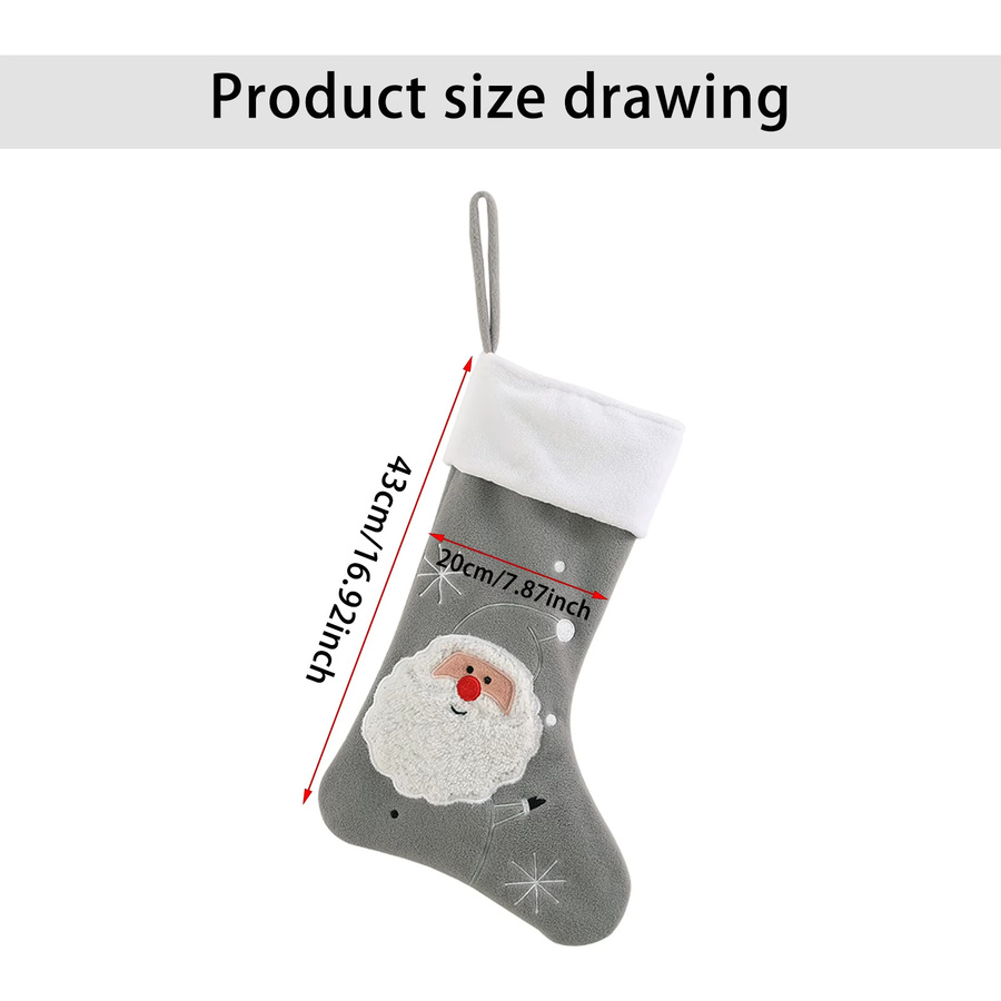 DYSHAYEN Fleece-Weihnachtsstrumpf für Kinder in Grau mit Tier-Applikationen, Hänge-Weihnachtsdekoration - Bild 3