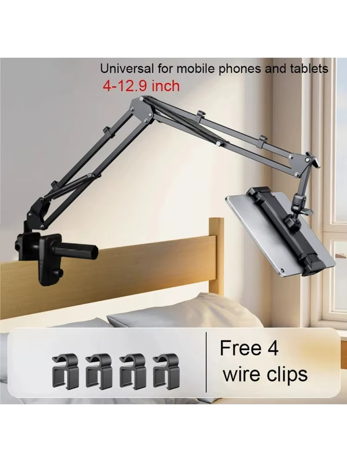 VIKEFON Tablet-Ständer für Bett, drehbarer Telefonhalter für 4-12,9 Zoll iPad Pro, Samsung Tab und Xiaomi Pad, verstellbarer Halter mit langem Arm, Schwarz - Bild 7