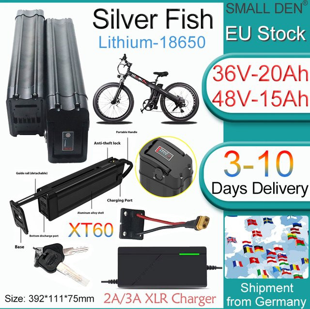 Silver Fish Lithium-Ionen-Akku für faltbare E-Bikes mit integriertem 30A BMS und XLR-Ladegerät - Bild 1