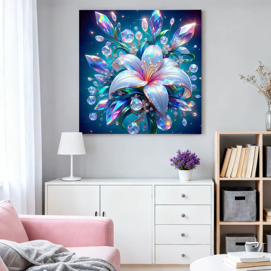 HUACAN 5D-Diamantkunst Mosaik Set mit Lilienblumen in Multicolour, runde Diamantmalerei zur Wanddekoration, B/B/B: 20 x 20 x 20 cm - Bild 3