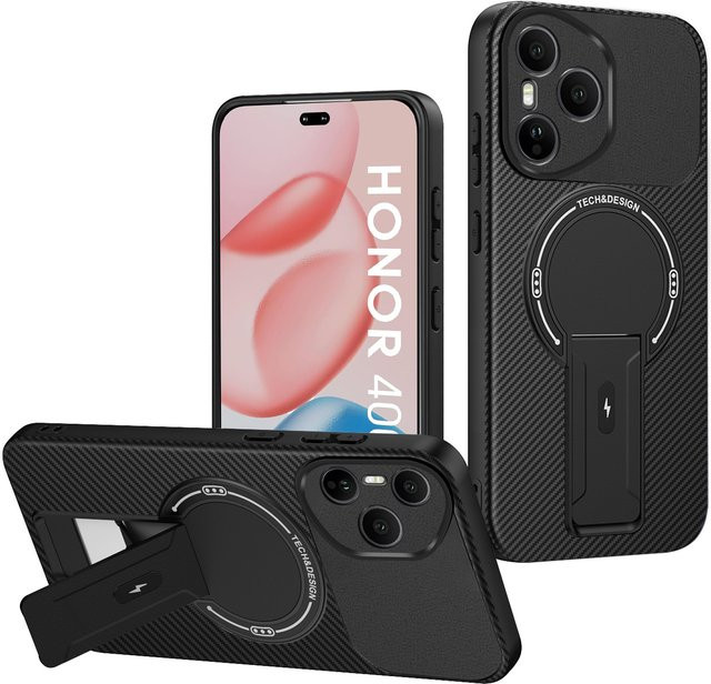 Magnetische Carbon-Schutzhülle für Honor (Kompatibel mit Honor 600 400 Pro Smart Magic 7 6 5 Lite X9C X9D X9B X6C X5C), Schwarz, Kabelloses Laden unterstützt - Bild 1