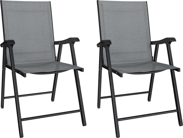 Outsunny Gartenstuhl-Set mit 2 klappbaren Hochlehnern aus Textilene und Stahlgestell in Hellgrau von Aosom - Bild 1