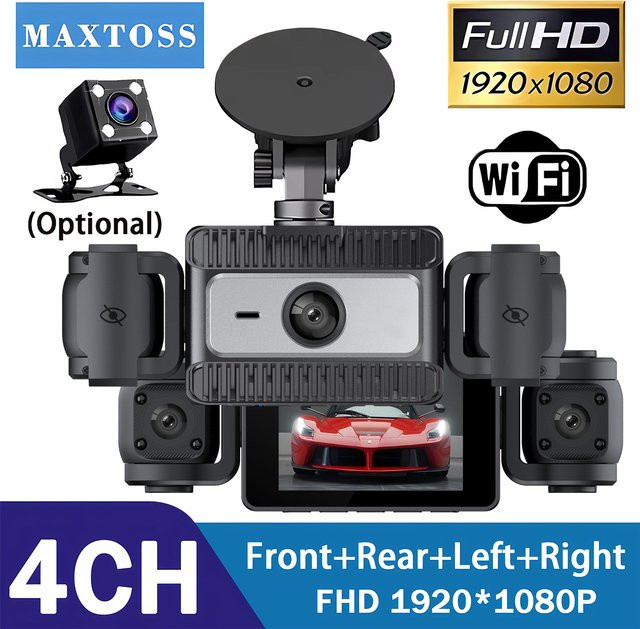 Maxtoss 4-Kanal WLAN Auto-DVR Dashcam mit 4 Linsen, Full HD 1080P, 360 Grad Rundum-Überwachung, Schwarz - Bild 1