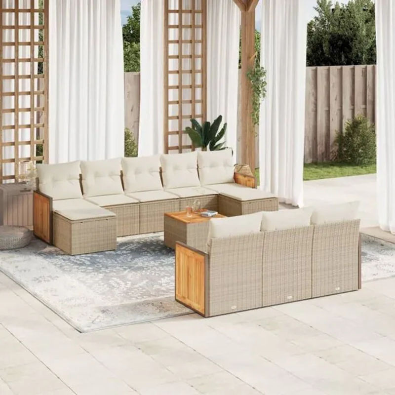 Vidaxl 11-tlg. Garten-Sofagarnitur aus Polyrattan mit Kissen in Beige - Bild 1