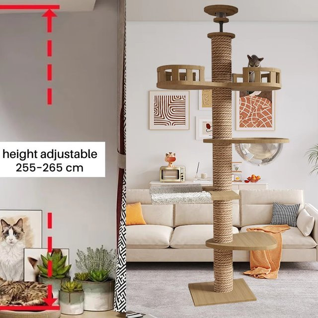 HGTUGO Katzen-Kratzbaum aus Holz mit Hängender Plattform und Spielzeug, Mehrstufiger Kletterbaum für Katzen in Modernem Design - Bild 1