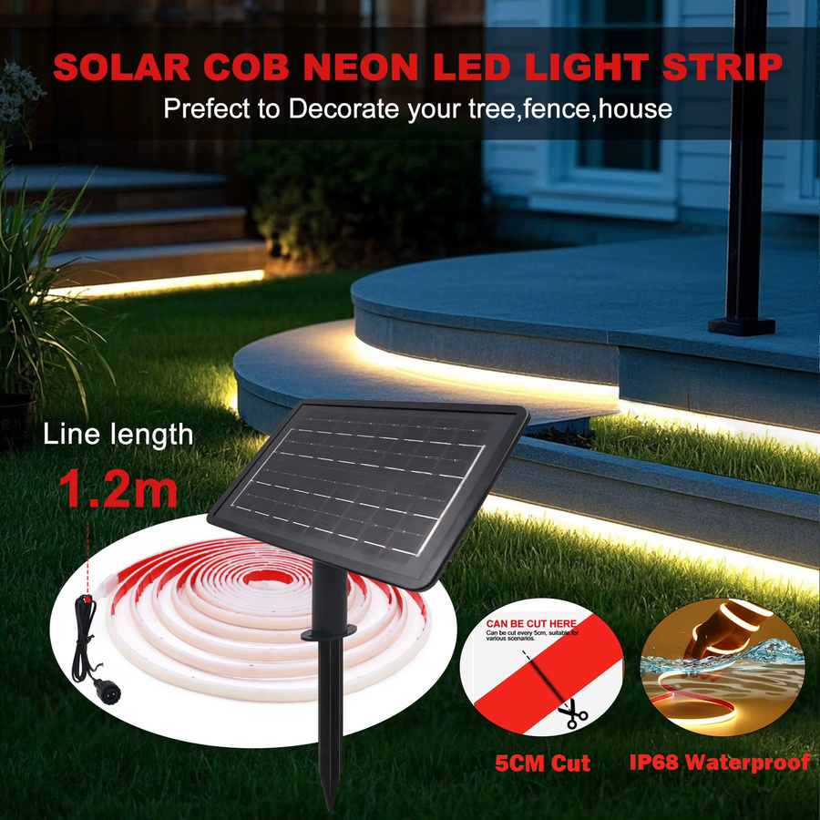 KISUFU Solar COB Neonstreifen IP68 Wasserdicht RGBW Dimmbares Flexibles LED Bandseil Licht für den Garten in Rot, Gelb, Blau und Weiß mit 320 LEDs und 24V - Bild 3