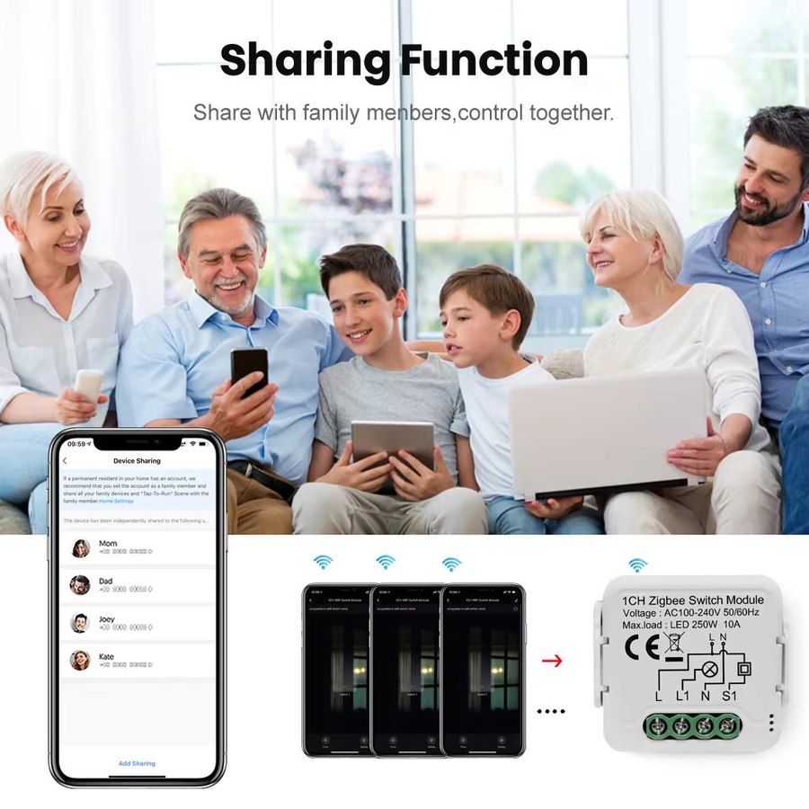 Tuya ZigBee 3.0 Smart Switch Modul 10A für Smart Home DIY mit 1 bis 4 Gang und 2-Wege-Steuerung, kompatibel mit Alexa und Google Home, Weiß - Bild 4