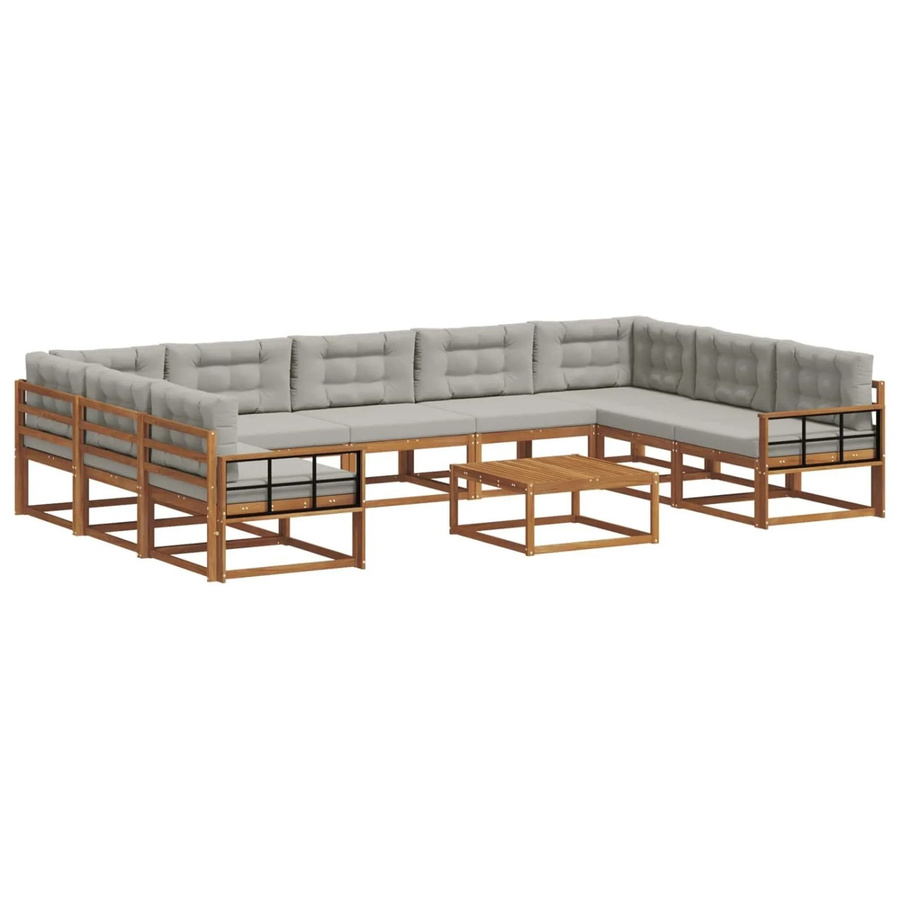 vidaXL Outdoor-Sofagarnitur aus Akazienholz in L-Form mit 10-teiligem Set, Farbe: Natur und Hellgrau - Bild 2