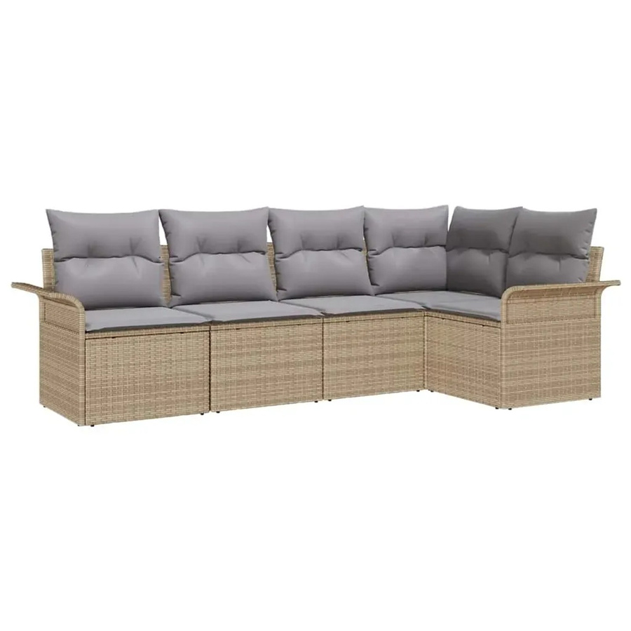 vidaXL Garten-Sofa-Set aus Poly Rattan in Beige mit 5 Teilen, L-Form und integriertem Kissen-Speicher - Bild 2