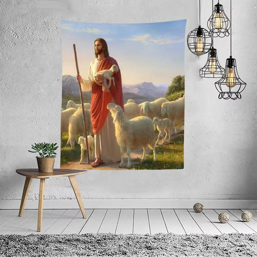 JMG Household Supplies Wandteppich Christus Jesus Guter Hirte Ikone Ostern Dekoration, B: 40 cm, H: 60 cm - Bild 2