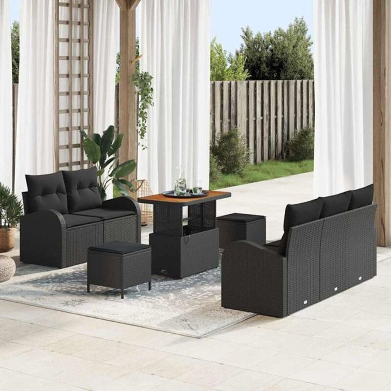 Vidaxl Garten-Sofa-Set mit 8 Kissen in Schwarz, modernes modulares Rattan-Sofa-Set mit Polsterung, B/T/H: 90 x 55 x 71 cm - Bild 1
