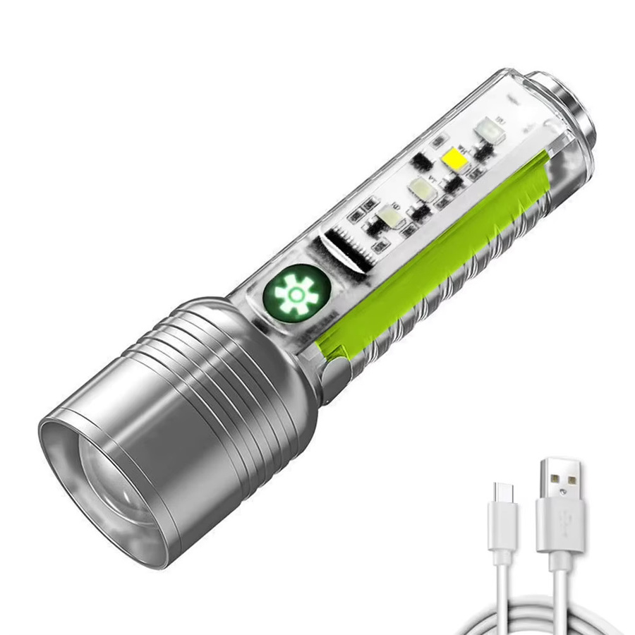 Xhp50 LED Taschenlampe Silber, 800lm, wiederaufladbar via Typ-C USB, 500mAh, IPX4 wasserdicht mit 6 Modi - Bild 2