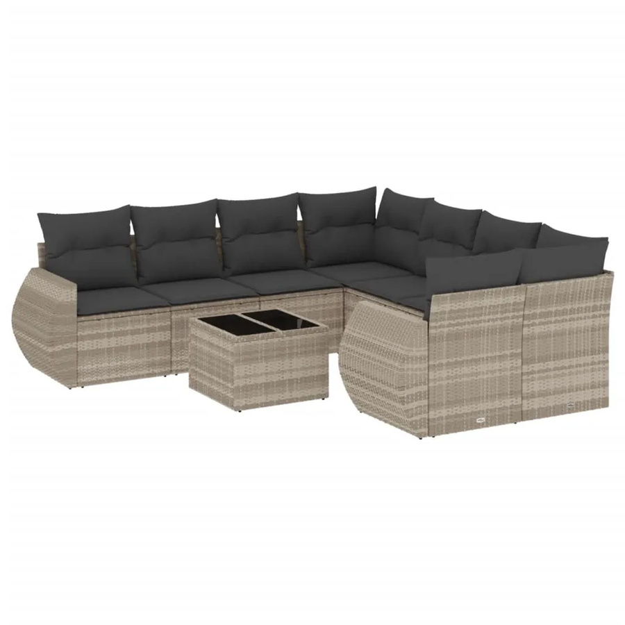 vidaXL 9-teilige Garten-Sofagarnitur aus Polyrattan mit Kissen in Hellgrau - Bild 2