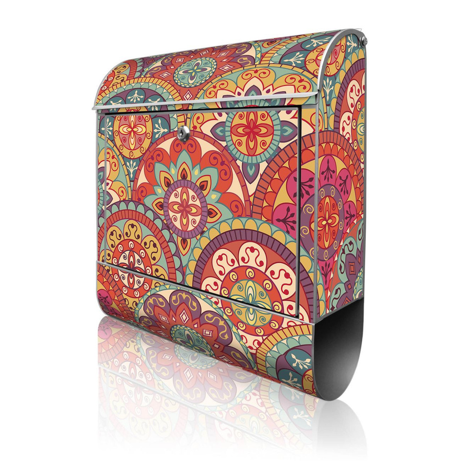 banjado Manufaktur Briefkasten mit Rosetten-Motiv in Silber Bunt mit Zeitungsfach, H x B x T: 38 x 47 x 13 cm - Bild 1