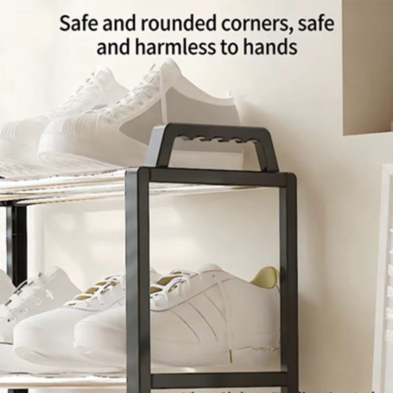 Untior Schuhschrank aus Metall in Schwarz mit flachen Regalböden für den Flur - Bild 2
