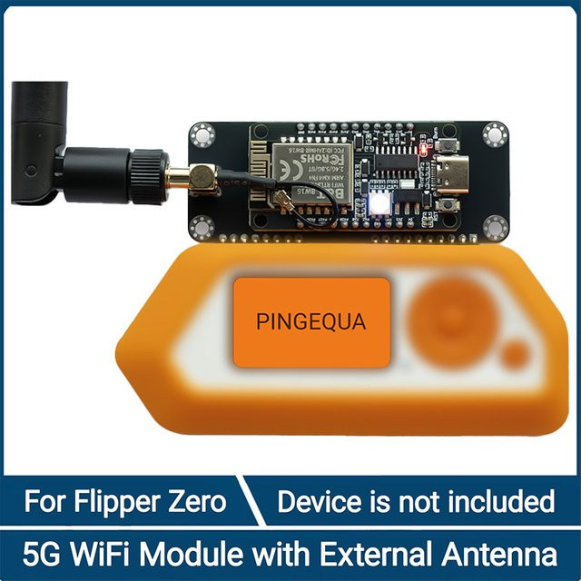 Flipper Zero Dual-Band WiFi-Modul mit 5 GHz und 2,4 GHz, RTL8720DN (BW16) GPIO-Modul mit 8 dBi externer Antenne, Schwarz - Bild 1