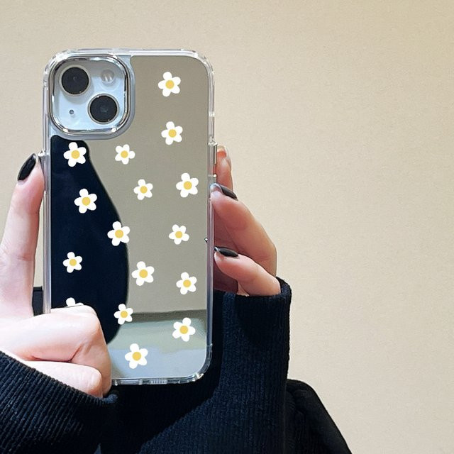 Stoßfeste iPhone Handyhülle mit Blumenmuster und Make-up-Spiegel in Transparent für Apple iPhone 15 16 14 13 12 11 Pro Max X XR XS - Bild 1