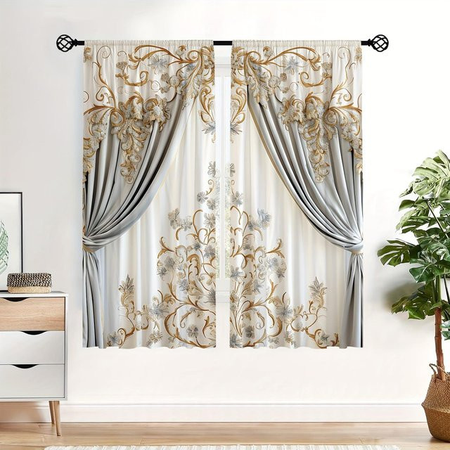 2er-Pack Europäische Eleganz Vorhänge mit 3D-Digitaldruck, lichtfilternd und modern, Mehrfarbig, Breite: 50 cm, Höhe: 130 cm - Bild 1