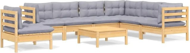 vidaXL 8-tlg. Garten-Lounge-Set aus massivem Kiefernholz in Braun-Grau mit grauen Polstern - Bild 1