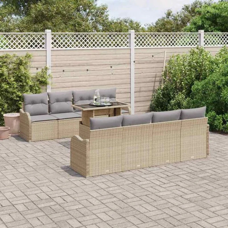 Vidaxl Garten-Sofa-Set aus Poly-Rattan mit 7-teiligen Kissen in Beige, modulares Loungemöbel-Set - Bild 1
