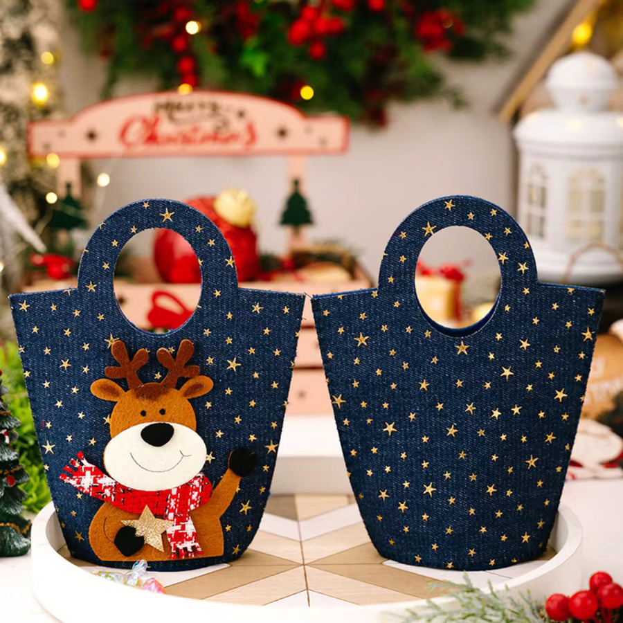 WakaParty Weihnachtsgeschenktasche aus Denim in Blau für Süßigkeiten und Kekse als Weihnachtsdekoration - Bild 4