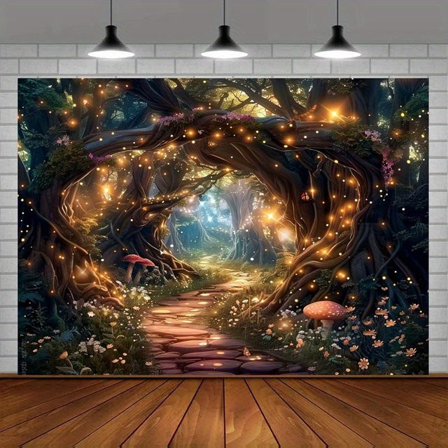 VIKAMA Wandteppich mit Pailletten-Waldbogen in Mehrfarbig, Textil-Wanddekoration mit floralem Motiv - Bild 1