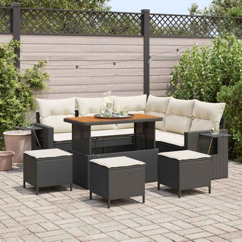 Vidaxl Garten-Sofa-Set aus 9 Teilen in Schwarz und Creme, minimalistische Loungemöbel aus Polyrattan und Stahl, B/T/H: 110 x 55 x 71 cm - Bild 1