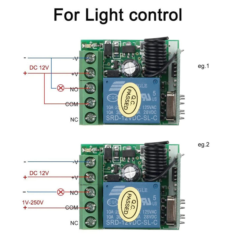 YJMP Universeller drahtloser Fernbedienungsschalter DC 12V mit 1CH Relais Empfängermodul und RF EV1527 Lerncode Sender für Smart Home Lampe und Ventilator - Bild 2