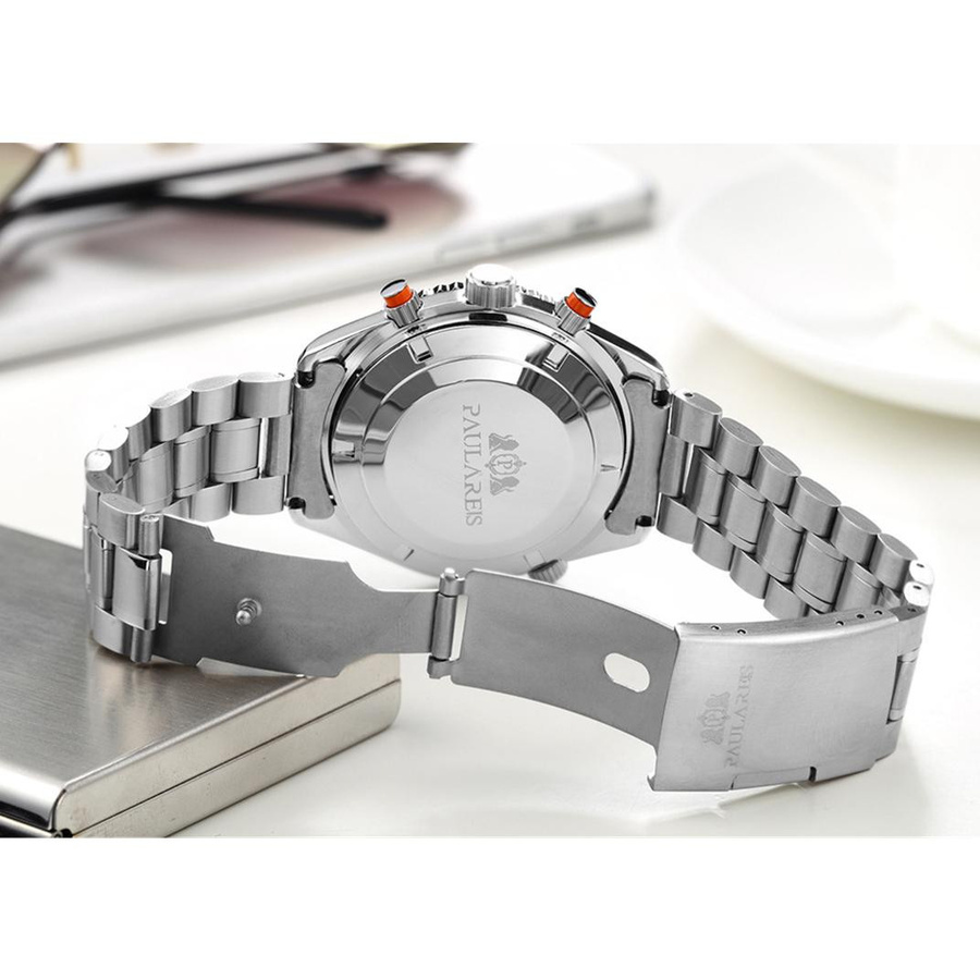 Paulareis Armbanduhr Automatik, Edelstahl, orangefarbenes Band, Herren - Bild 2