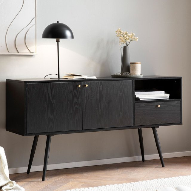 Sideboard FineBuy Eiche-Dekor Schwarz mit 2 Türen, Schublade und Ablage, Breite: 140 cm - Bild 1
