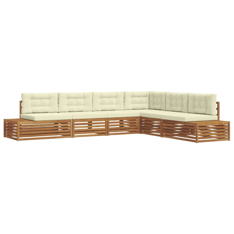 vidaXL Outdoor-Sofagarnitur aus Akazienholz in U-Form, 6-teiliges Set in Natur und Creme mit wetterfesten Kissen - Bild 2