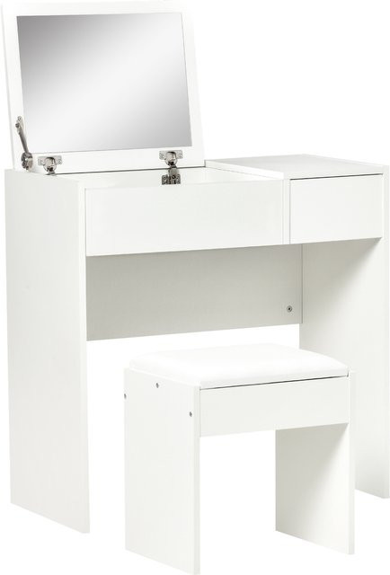 HOMCOM Schminktisch mit Klappspiegel und Hocker in Weiß, B/T/H: 80 x 40 x 79 cm - Bild 1