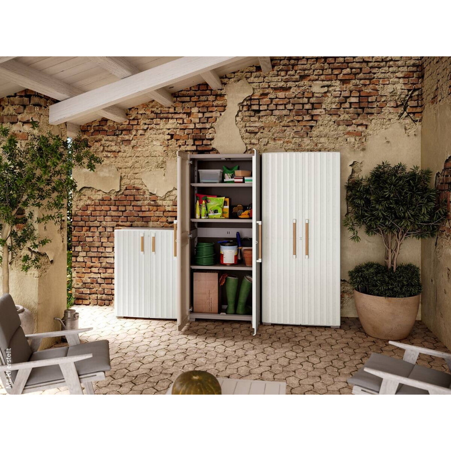 Keter Kunststoffschrank Groove in Beige mit Regalböden und Schloss, B/H/T: 80 x 180 x 45 cm - Bild 3