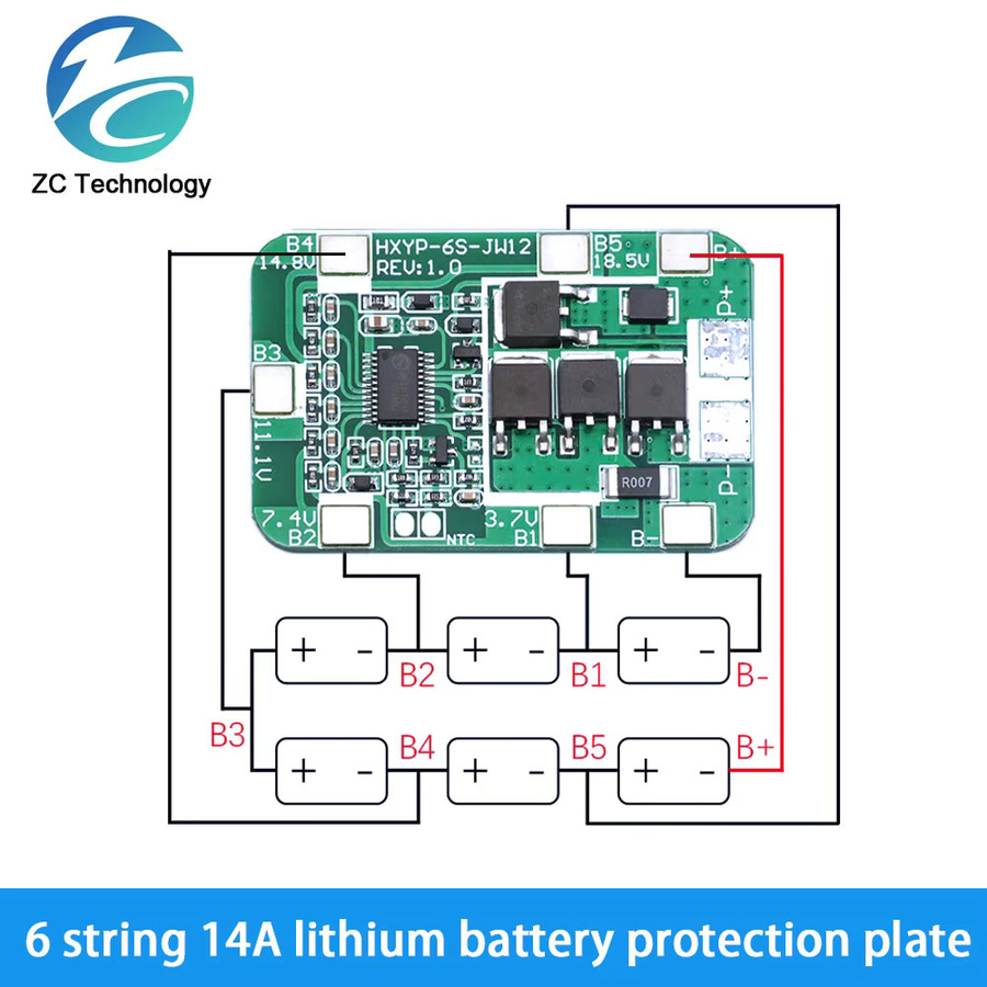 BMS Schutzplatine für 6S Li-Ionen-Lithium-Batteriezellen, 24V 25,2V, 15A/25A in Grün - Bild 2