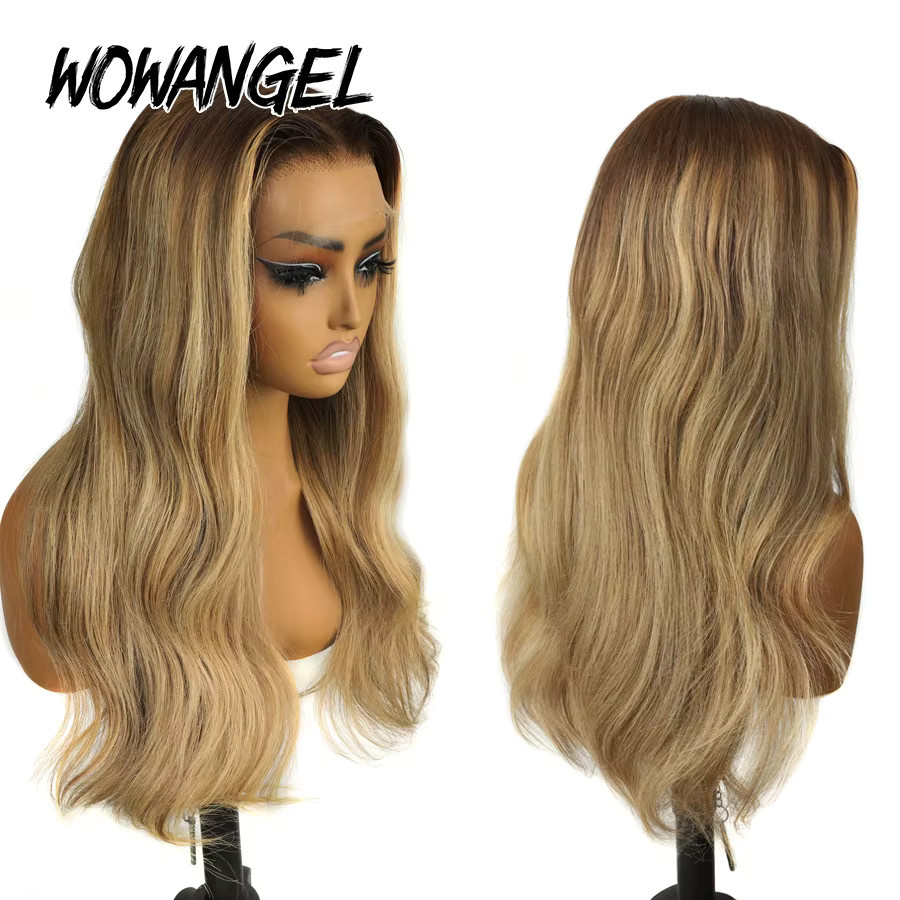 wowangel Echthaar-Perücke, dunkelblond, Körperwelle, 5x5 Closure, 13x6 HD Lace Full Frontal - Bild 2