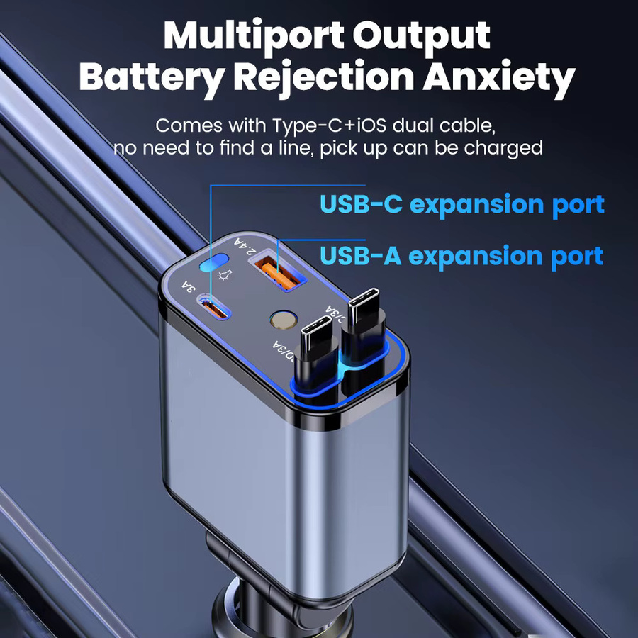 120W Einziehbares Auto-Ladegerät mit 4-in-1 Schnellladegerät USB und PD 30W sowie Dach-Sternenhimmel für iOS und Android - Bild 3