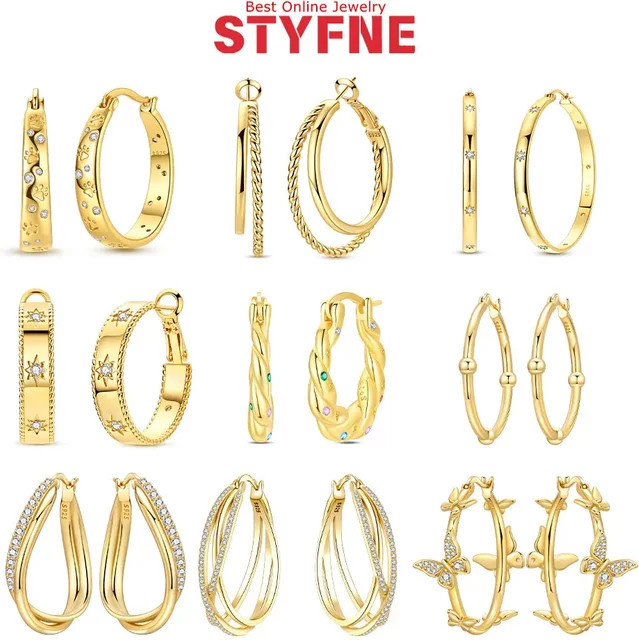 STYFNE Creolen, 925 Silber, vergoldet, Smaragd, Zirkonia, Damen - Bild 1