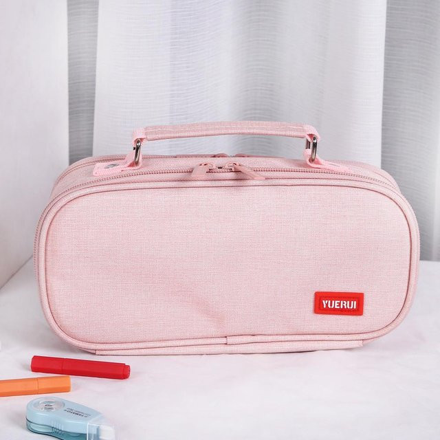 Mehrschichtiges Federmäppchen aus Leinwand in Rosa mit großer Kapazität für deine Schulsachen - Bild 1