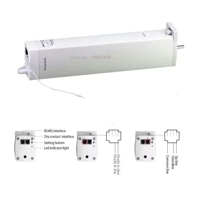 Dooya Smart Elektrischer Vorhangmotor DT82TV 5-Draht RS485/Trockenkontakt/RF433 Steuerung mit maßgefertigtem Vorhangschienen-Set und Zierleiste in Weiß - Bild 2