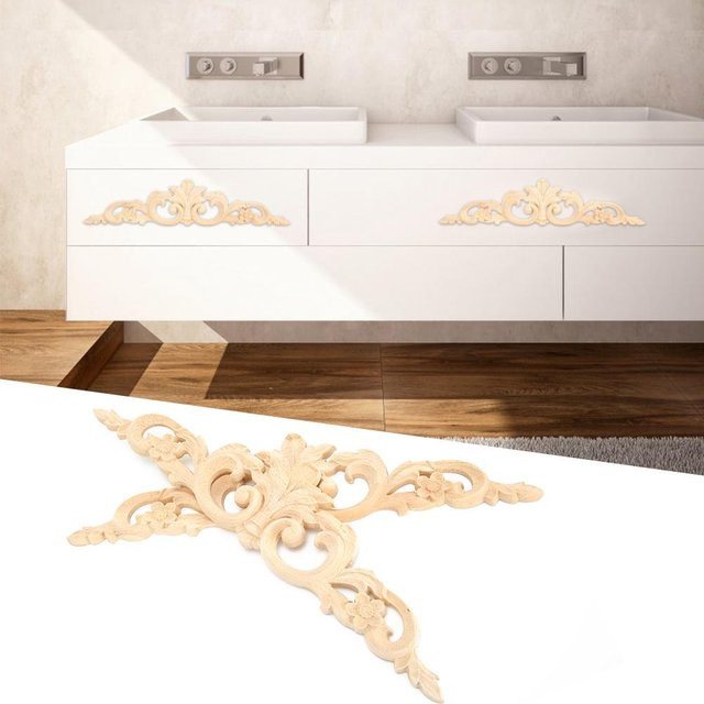 mfySpace Dekorative Holzblumenschnitzerei Applikation im europäischen Stil für Wand und Möbel, Beige - Bild 1