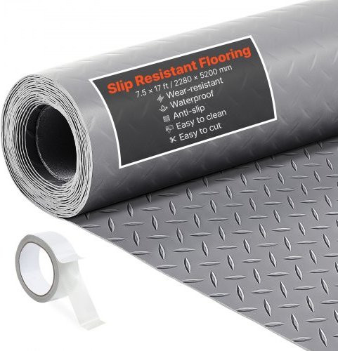 VEVOR Garagenbodenmatte aus PVC mit Noppenstruktur, Silbergrau, B/T: 520 x 228 cm - Bild 1
